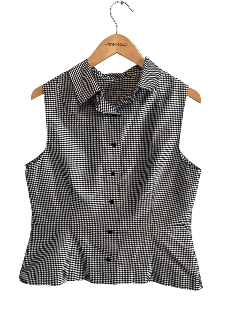 Carlisle Black and White Gingham 100% Silk Sleeveless Button Down Top Size 10